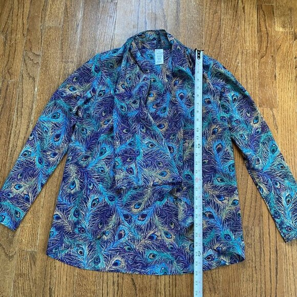 Evening Jacket Sheer Peacock Feathers Cascade Cover Up Open Cardigan Size Small - Picture 5 of 9